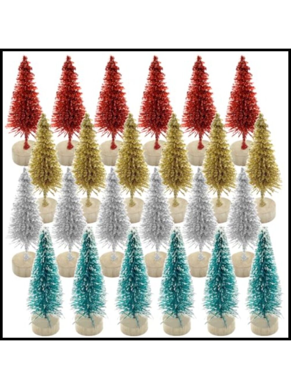 Mini Christmas Sisal Snow Frost Trees 24 PCS Holiday Decor Set